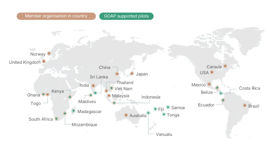 world map showing members organisation and pilot program locations